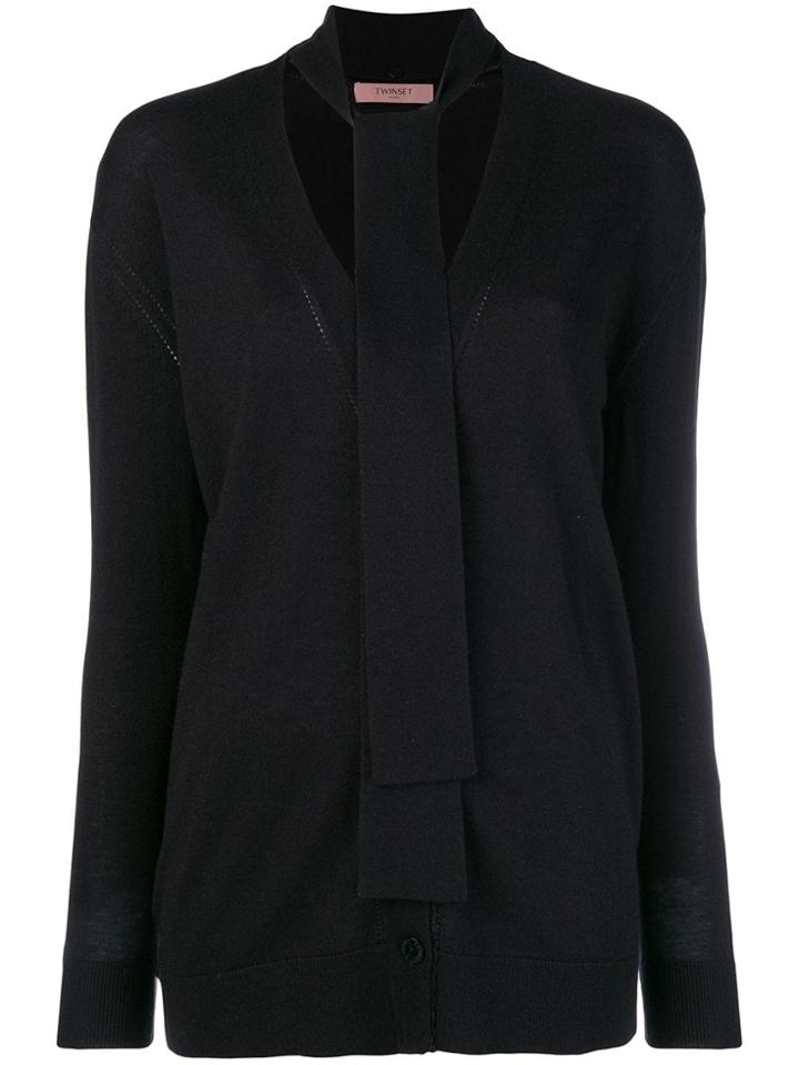 Twin-set Neck-tied Fitted Sweater - Black