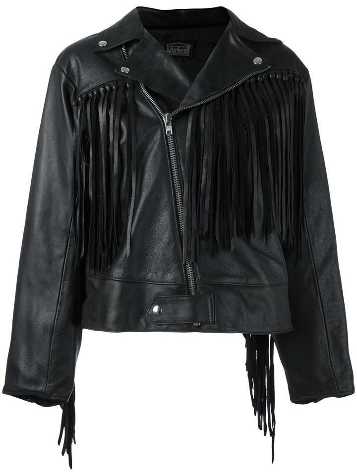 Aries Fringed Biker Jacket, Women's, Size: 2, Black, Leather/viscose
