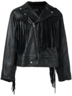 Aries Fringed Biker Jacket, Women's, Size: 2, Black, Leather/viscose