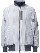 Sacai Pinstriped Bomber Jacket, Men's, Size: 3, White, Polyester