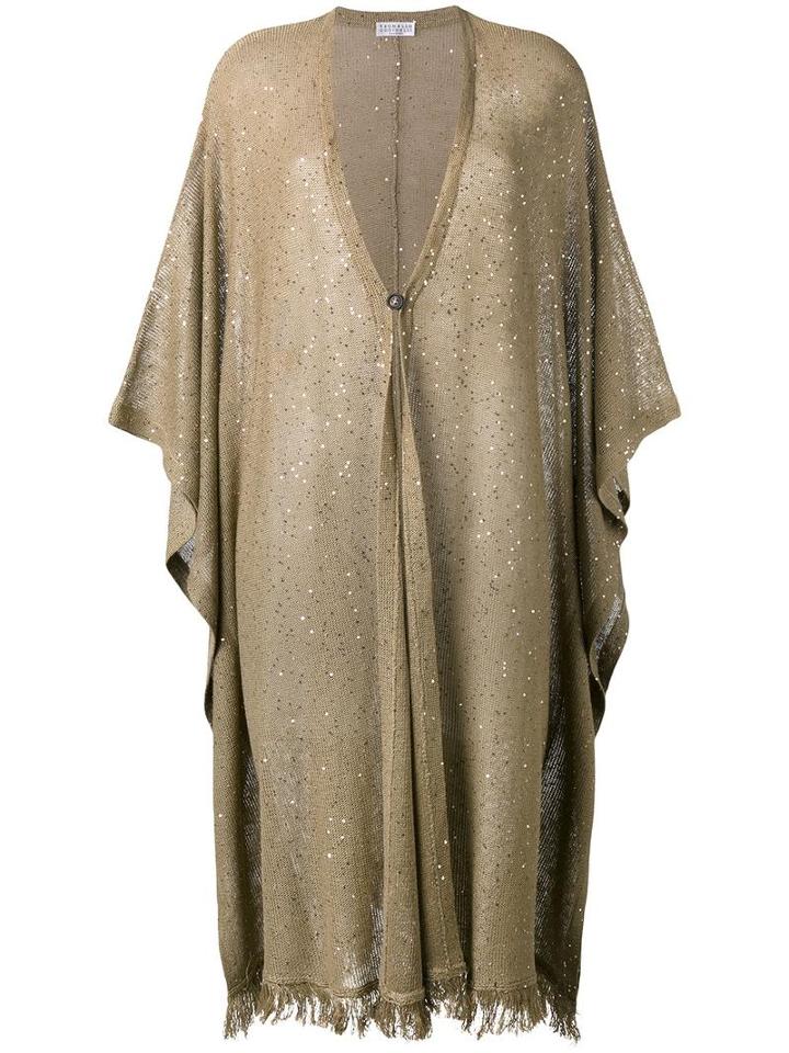 Brunello Cucinelli Sequin Embellished Oversized Cardigan, Women's, Size: Xs, Brown, Linen/flax/silk/polyamide