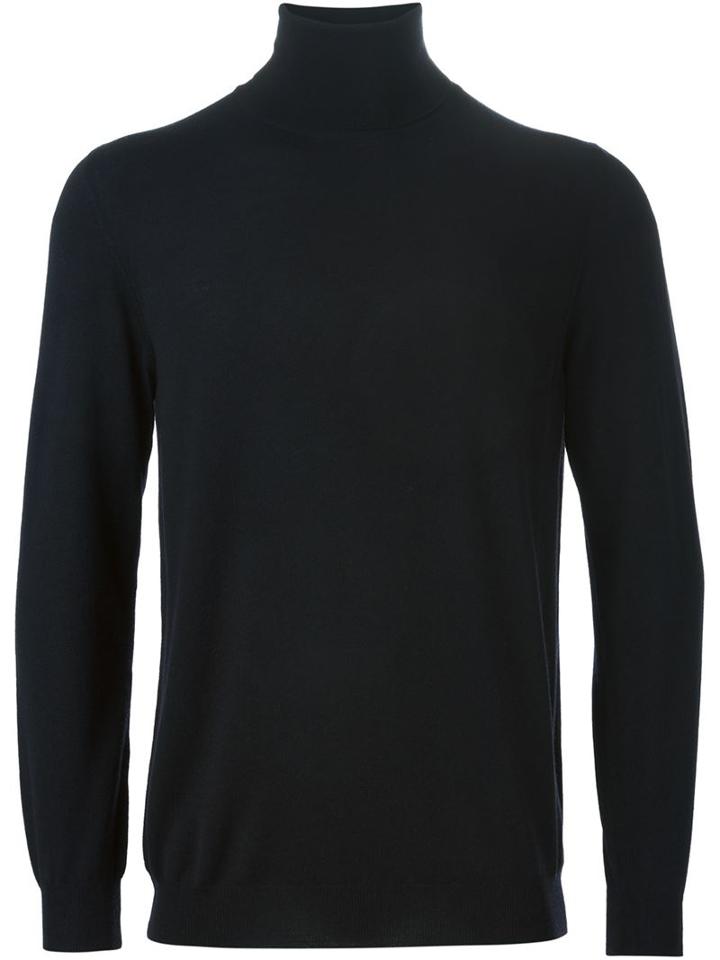 Zanone Roll Neck Sweater, Men's, Size: 58, Blue, Polyamide/virgin Wool