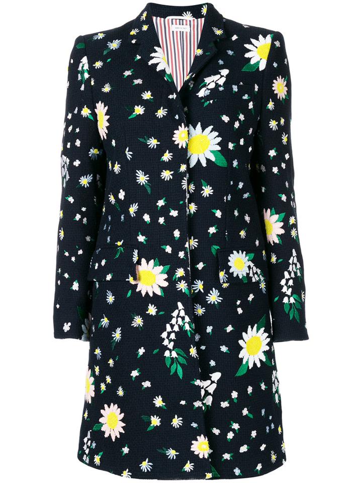 Thom Browne Floral Motif Coat, Women's, Size: 38, Blue, Cotton/silk