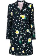 Thom Browne Floral Motif Coat, Women's, Size: 38, Blue, Cotton/silk