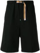 White Sand Elasticated Waist Belted Shorts - Black