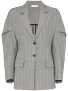 Delada Puff Sleeve Check Linen Blend Blazer - Grey