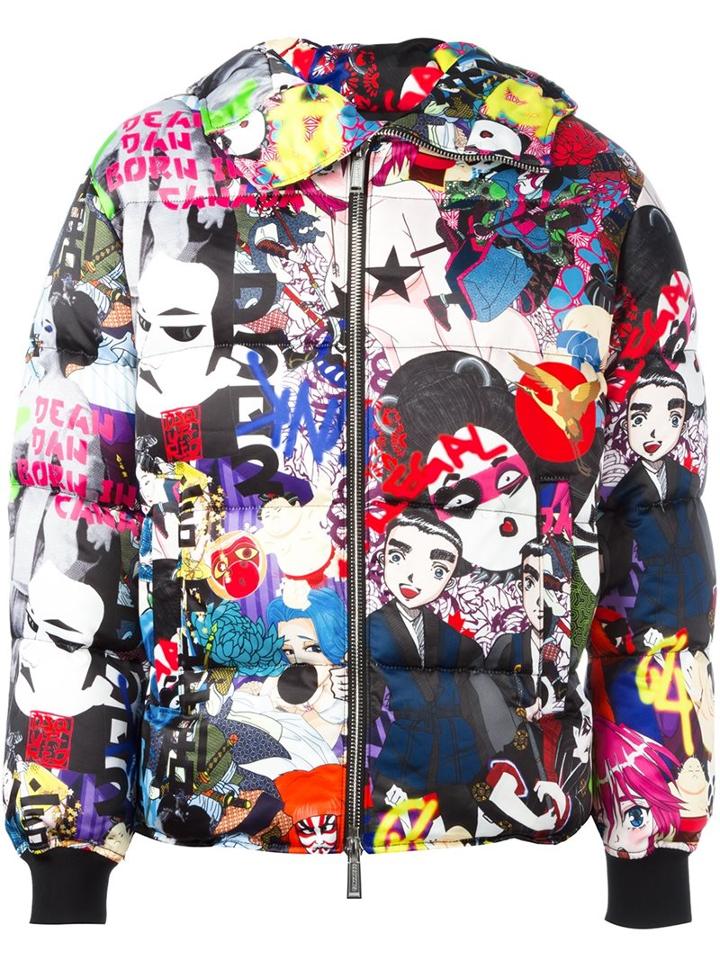 Dsquared2 Manga Print Puffer Jacket, Men's, Size: 50, Polyester/polyamide/feather Down