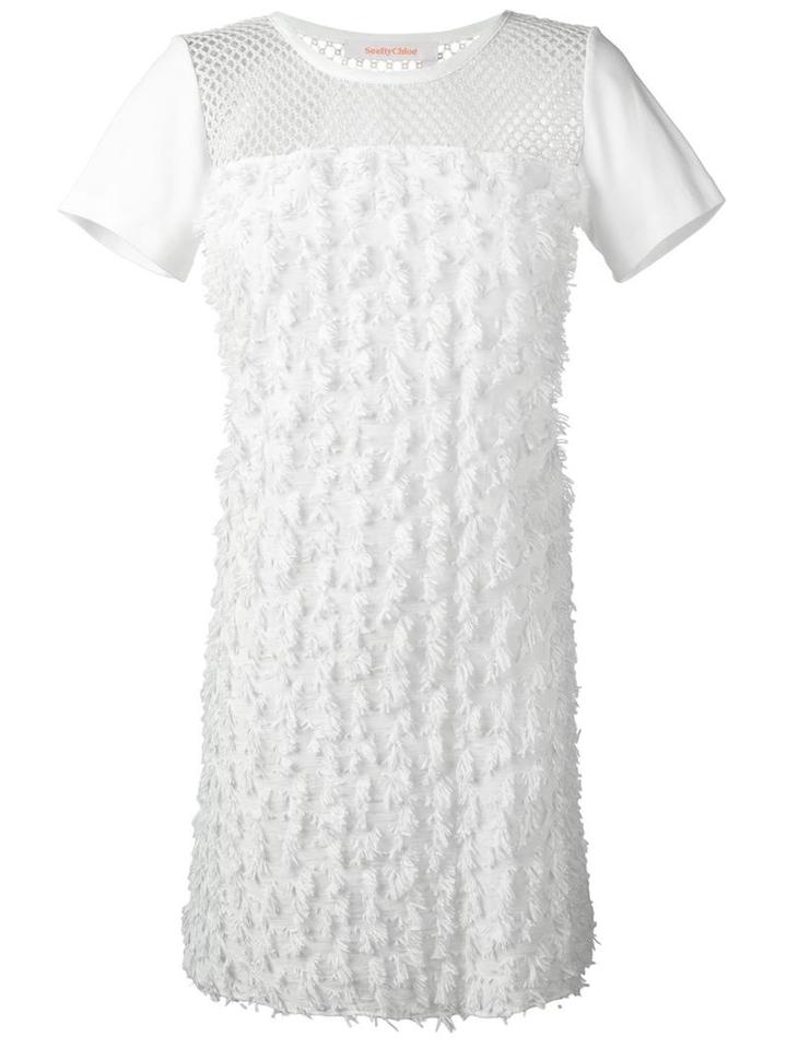 See By Chloé Fringed Dress, Women's, Size: Medium, White, Cotton/polyamide/viscose