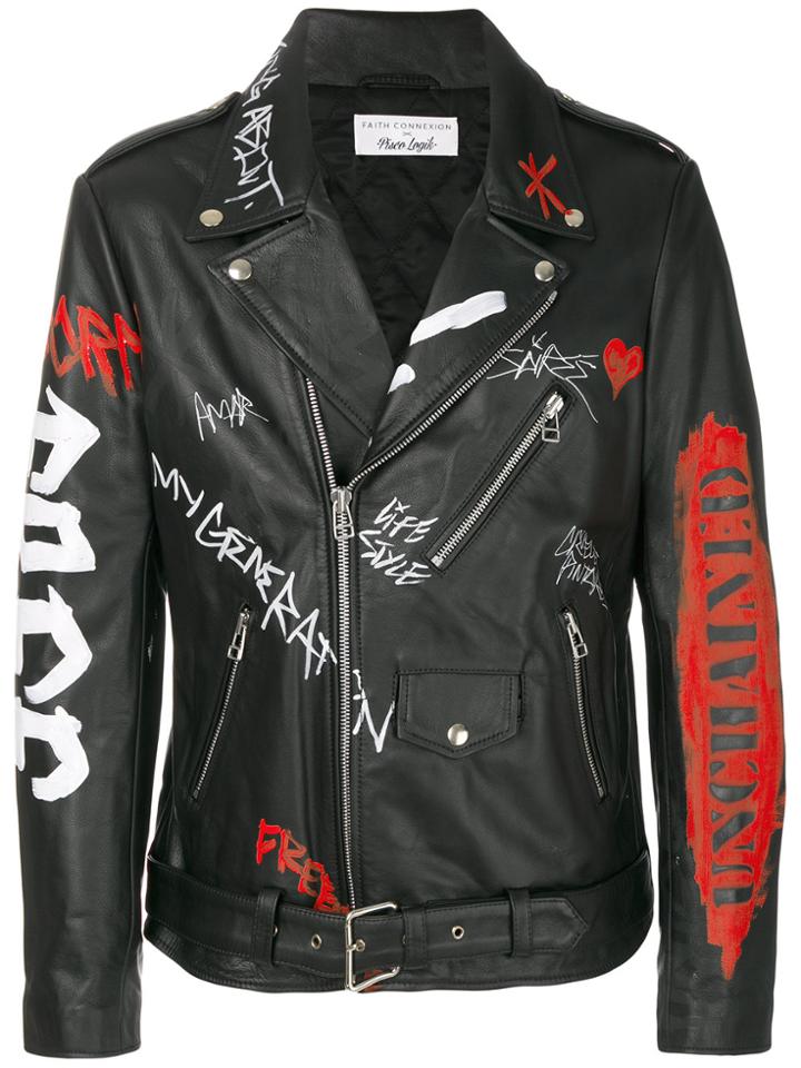 Faith Connexion Printed Punk Jacket - Black