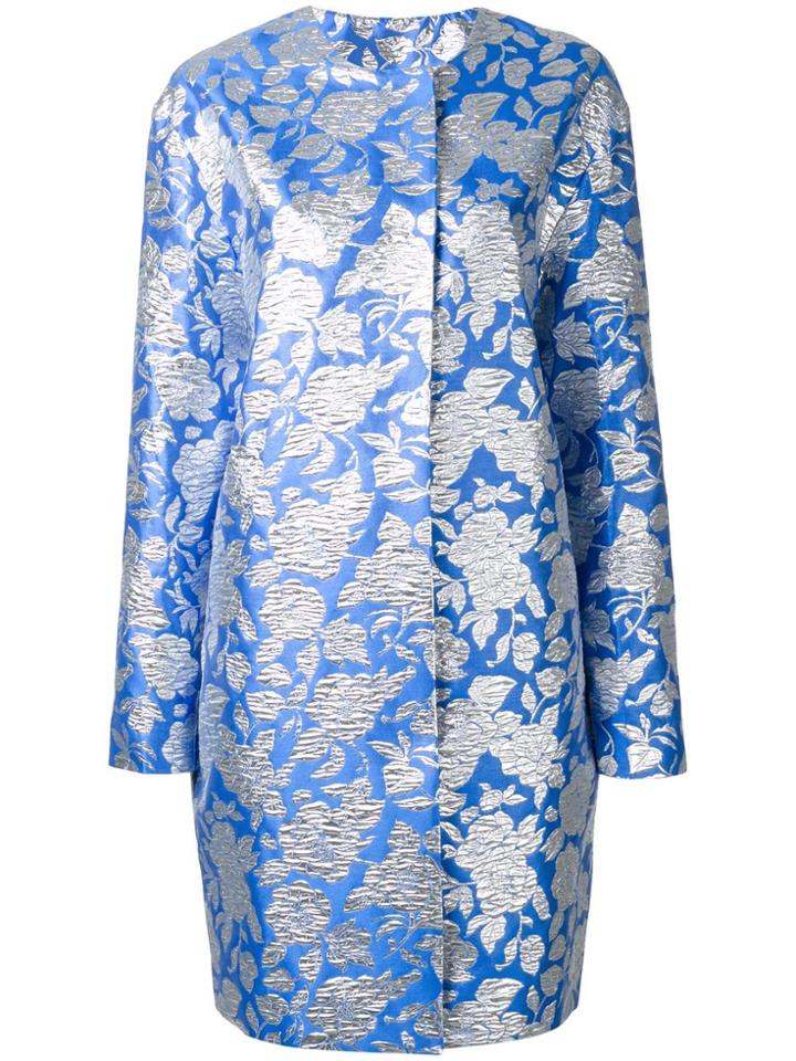Msgm Roses Jacquard Midi Coat - Blue