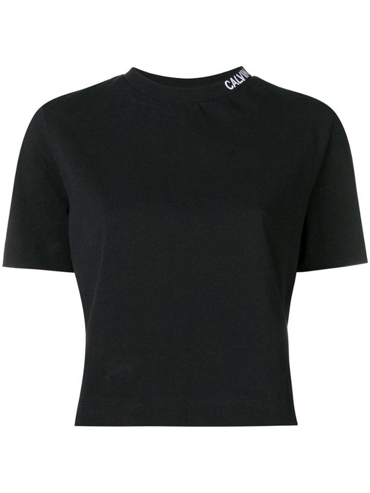 Calvin Klein Jeans Logo Embroidered Cropped T-shirt - Black