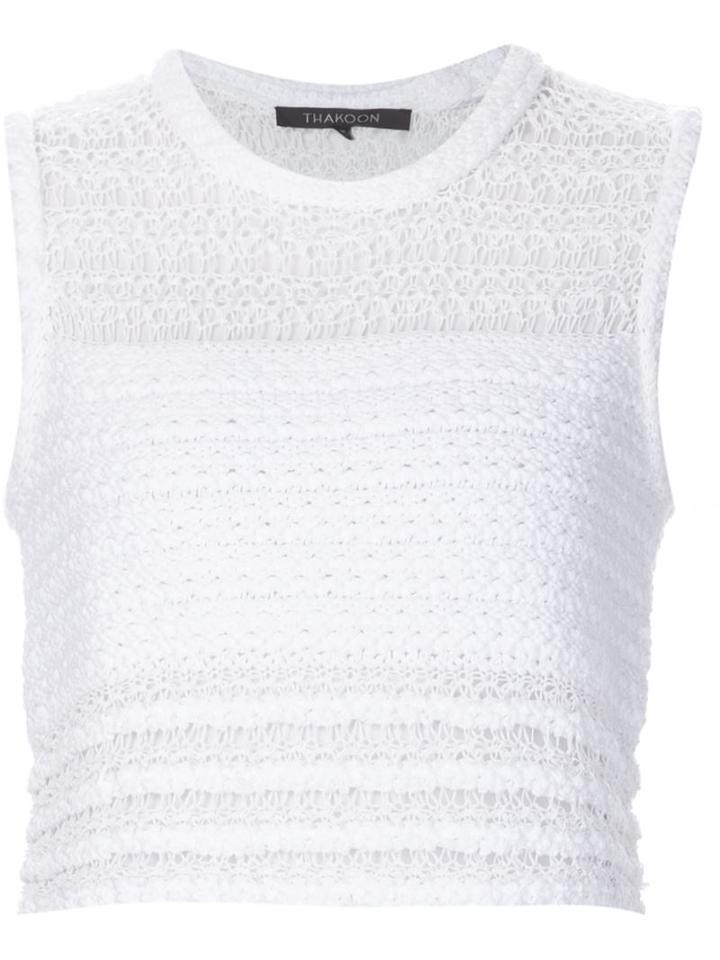 Thakoon Addition Knitted Cropped Tank, Women's, Size: Medium, White, Cotton/nylon