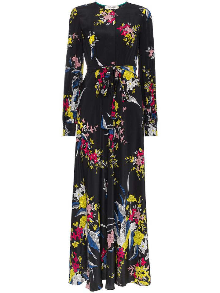 Dvf Diane Von Furstenberg Silk Floral Maxi Dress With Waist Tie -