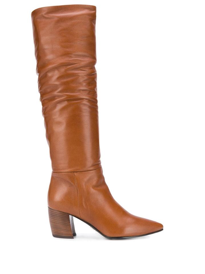 Prada Pointed Toe High Boots - Brown