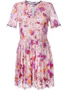 Msgm Leaf Print Lace Dress, Women's, Size: 42, Pink/purple, Cotton/polyamide