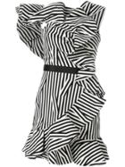 Self-portrait Ruffled Zebra Stripe Dress - Black