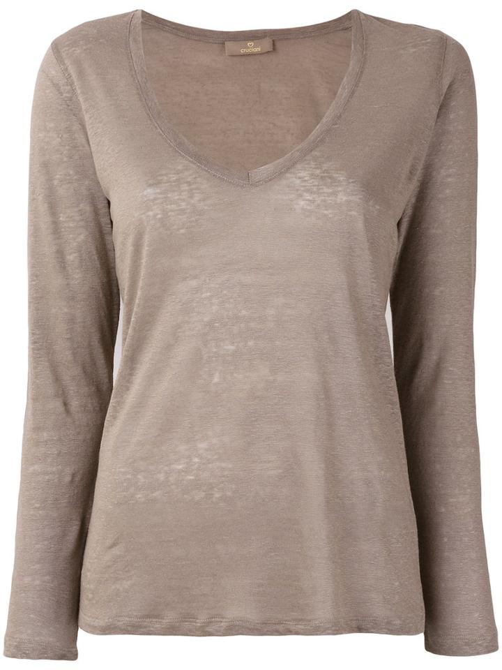 Cruciani - Scoop Neck Long Sleeve Top - Women - Linen/flax - 44, Nude/neutrals, Linen/flax