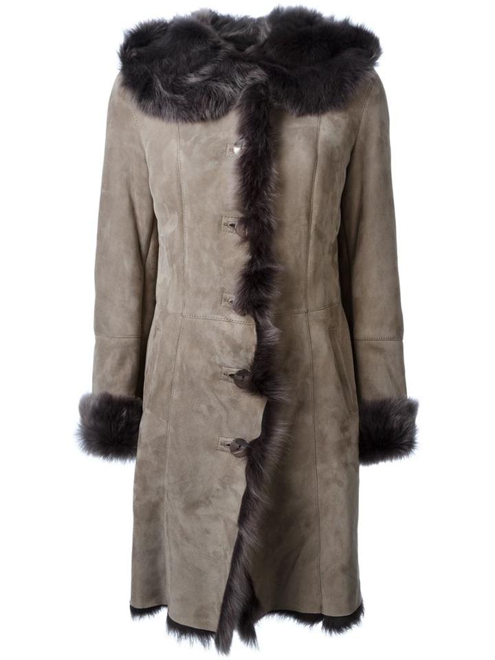 Liska 'katja' Buttoned Coat, Women's, Size: Medium, Grey, Lamb Fur