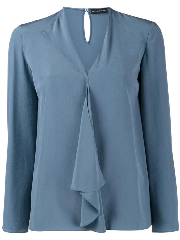 Etro - Draped V-neck Blouse - Women - Silk - 48, Blue, Silk