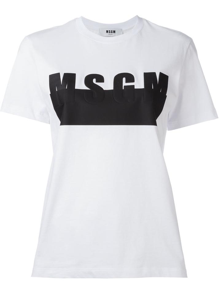 Msgm Logo Print T-shirt, Size: Medium, White, Cotton