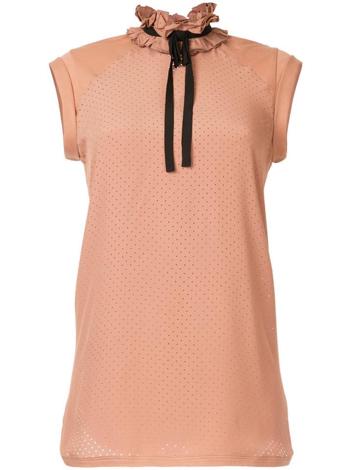 No21 Ruffle Neck Perforated Blouse - Pink & Purple