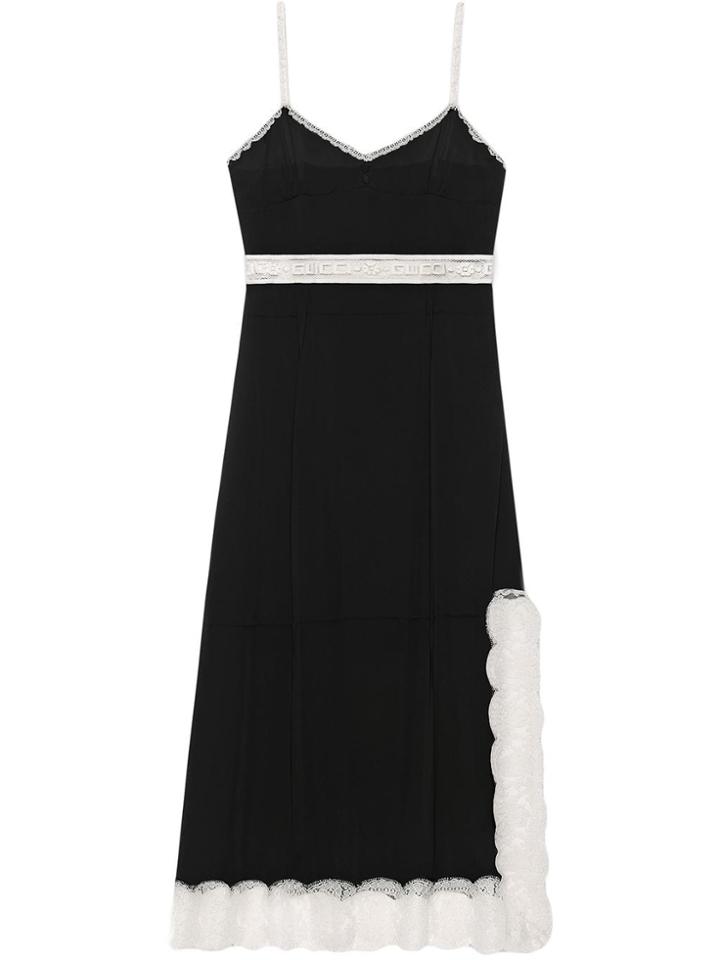 Gucci Silk Dress With Lace Gucci Stripe - Black