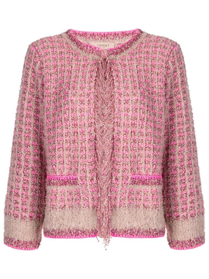 Twin-set Frayed Trim Tweed Jacket - Pink