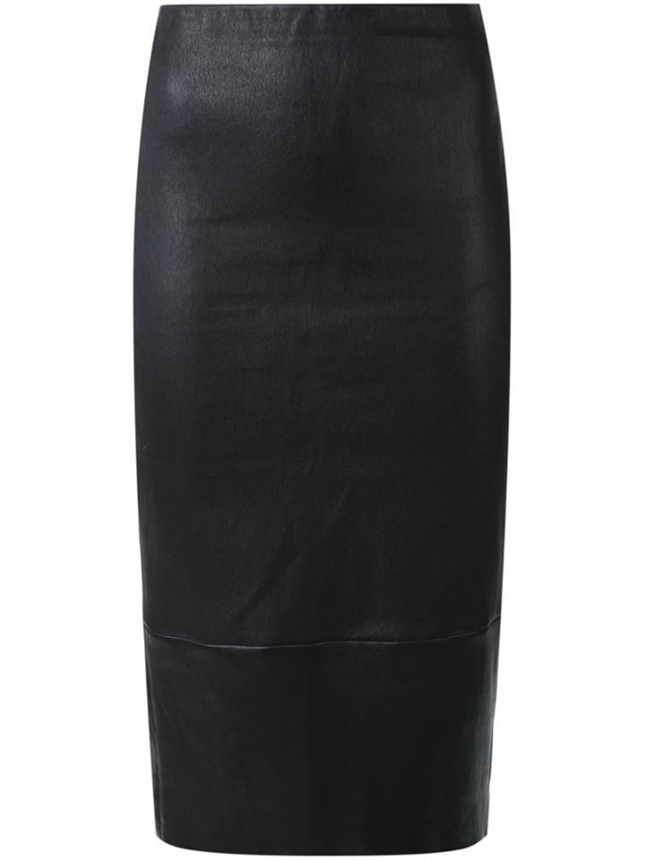 Scanlan Theodore Stretch Leather High Waist Skirt, Women's, Size: 8, Black, Calf Leather