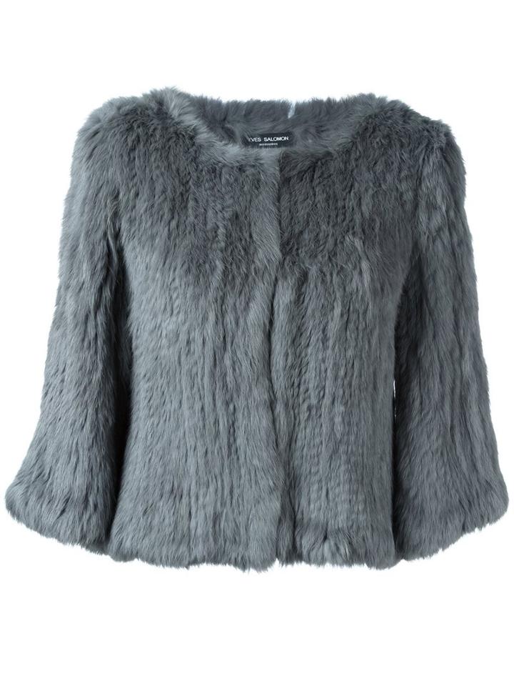 Yves Salomon Cropped Fur Jacket, Women's, Size: 36, Grey, Rabbit Fur