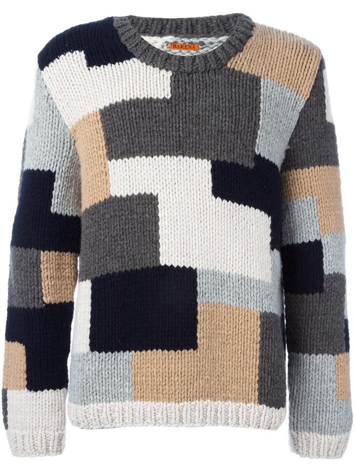 Barena Patchwork Crew Neck Jumper, Men's, Size: Medium, Virgin Wool