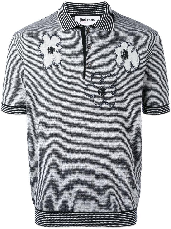 Jimi Roos - Flowers Striped Polo Shirt - Men - Cotton - S, Black, Cotton