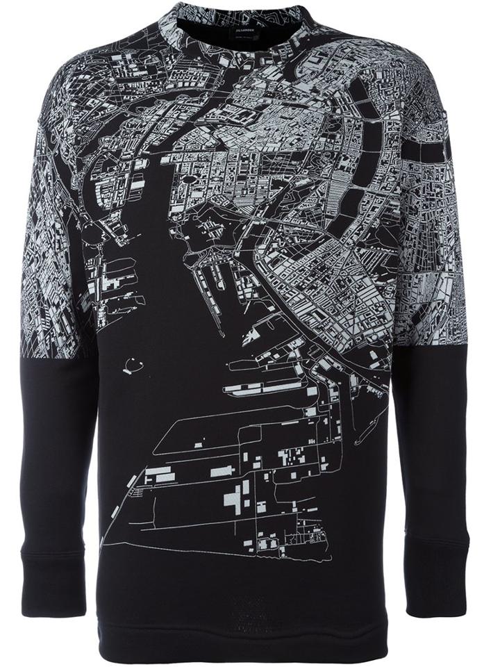 Jil Sander Map Print Sweatshirt, Men's, Size: Small, Black, Cotton
