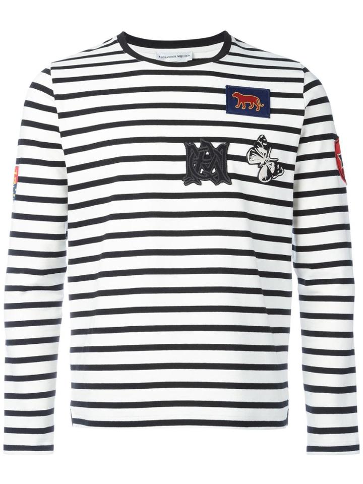Alexander Mcqueen Badge Appliqué Striped Top - White