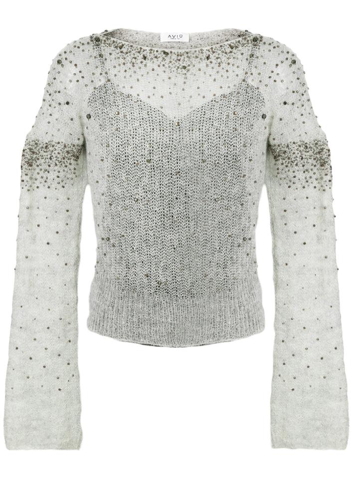 Aviù Embellished Top - Grey