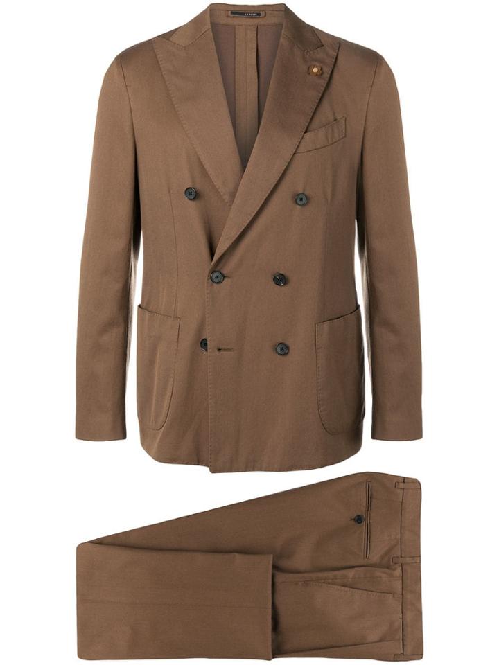 Lardini Double Breasted Suit Jacket - Brown