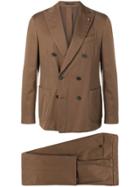 Lardini Double Breasted Suit Jacket - Brown