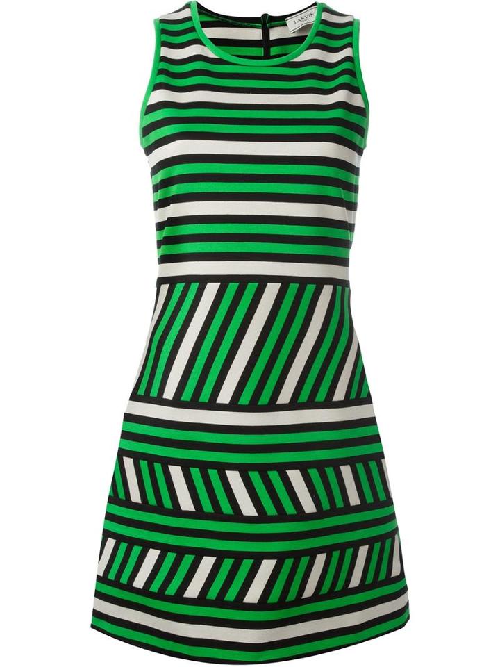 Lanvin Striped Pattern Dress, Women's, Size: 36, Green, Cotton/polyamide/spandex/elastane