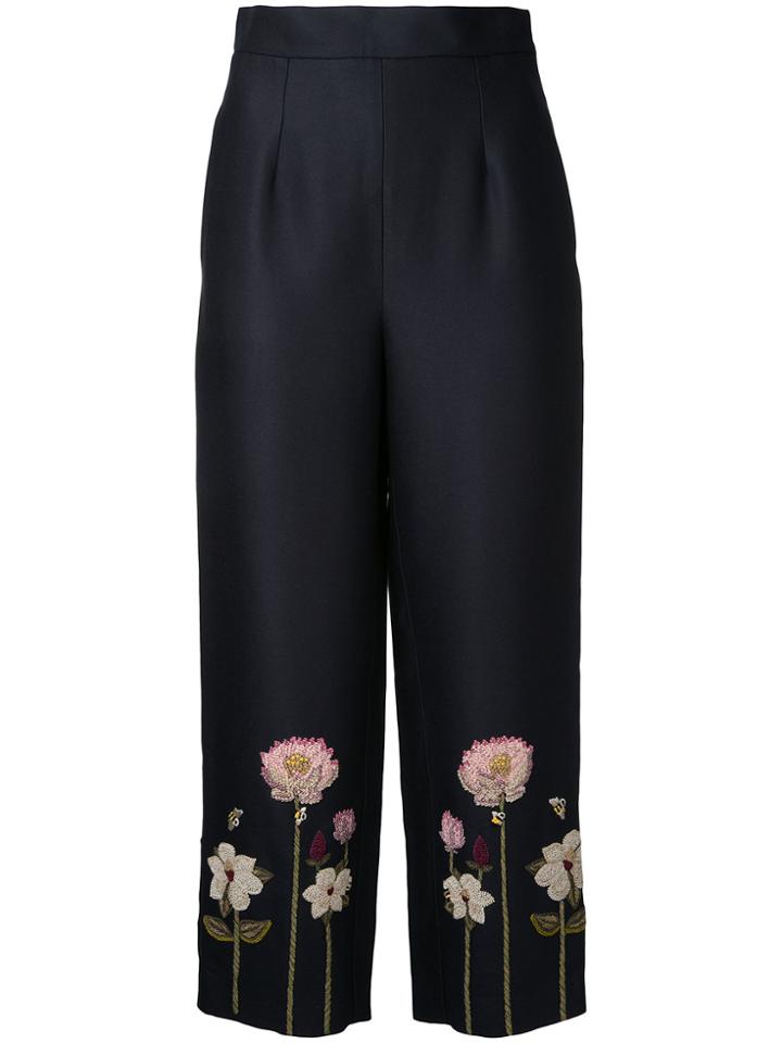 Vilshenko Embroidered Flower Cropped Trousers - Black