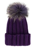 Inverni Ribbed Fur Pom Pom Beanie, Women's, Pink/purple, Cashmere/racoon Fur
