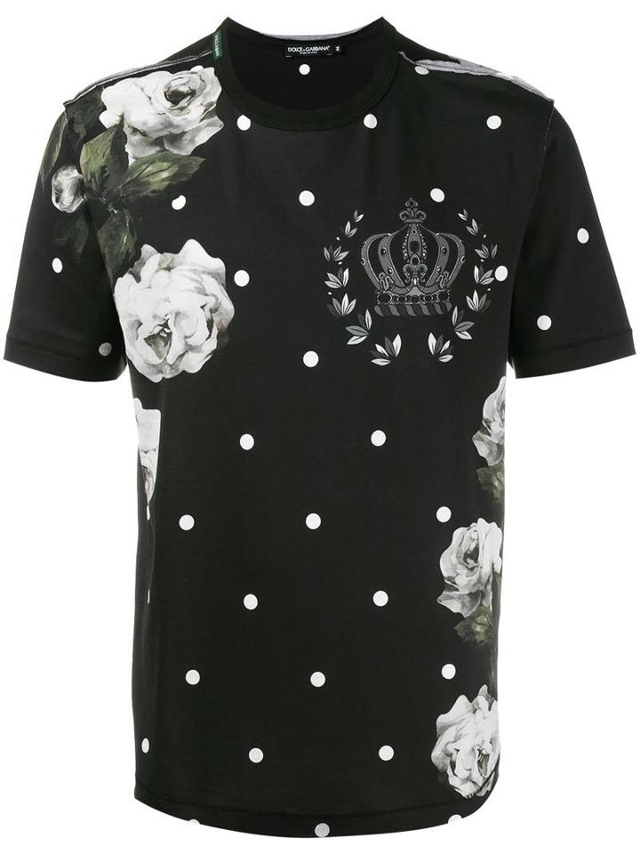 Dolce & Gabbana Rose Print T-shirt, Men's, Size: 54, Black, Cotton