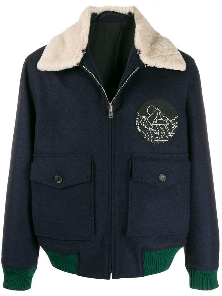 Kenzo Shearling Collar Bomber Jacket - Blue