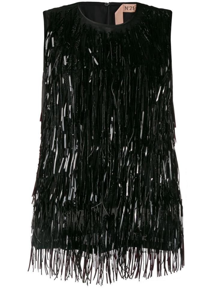 Nº21 Beaded Fringes Top - Black