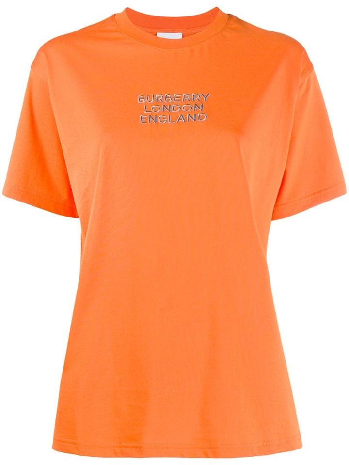 Burberry Embroidered Logo Oversized T-shirt - Orange