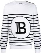 Balmain Striped Logo Jumper - White