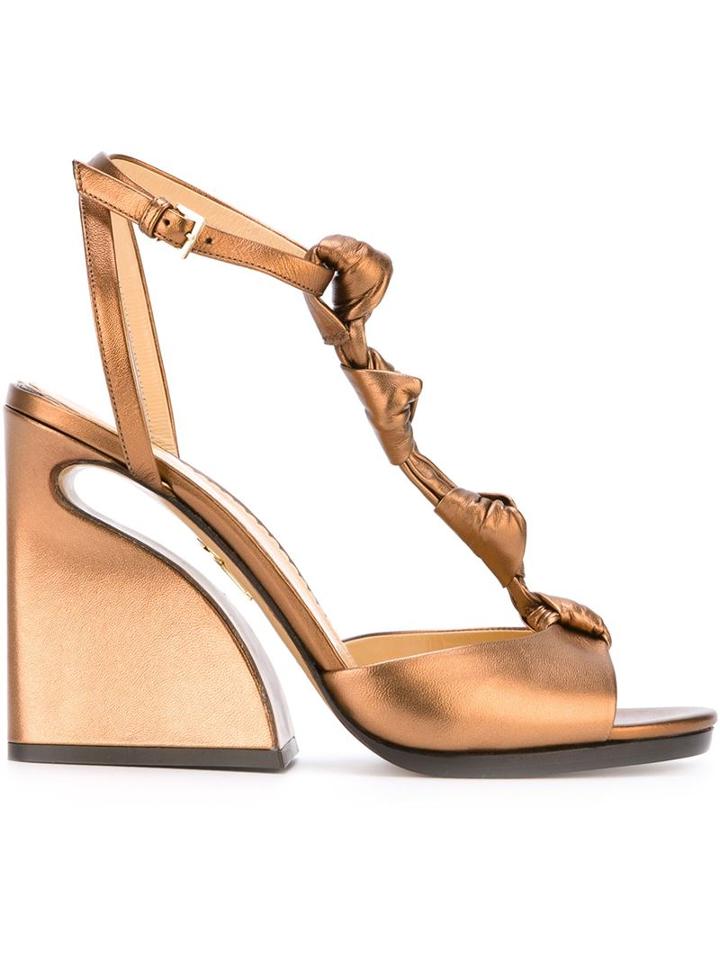 Charlotte Olympia Knot Detail Sandals, Women's, Size: 37.5, Brown, Leather