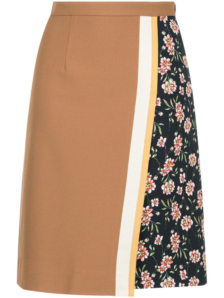 Guild Prime Floral Contrast A-line Skirt - Brown