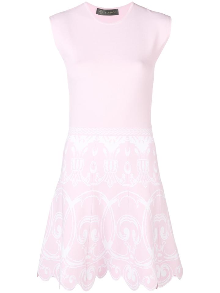 Versace Baroque-print Scalloped Hem Dress - Pink & Purple