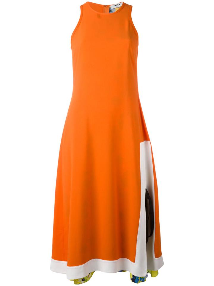 Msgm Flared Sleeveless Dress, Women's, Size: 44, Yellow/orange, Silk/acetate/viscose