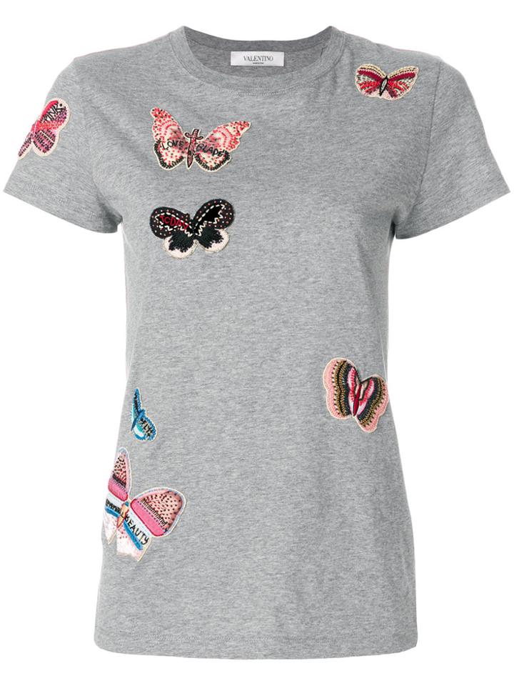 Valentino Embroidered Butterfly T-shirt - Grey