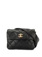 Chanel Pre-owned Quilted Cc Chain Belt Waist Bum Bag - Black